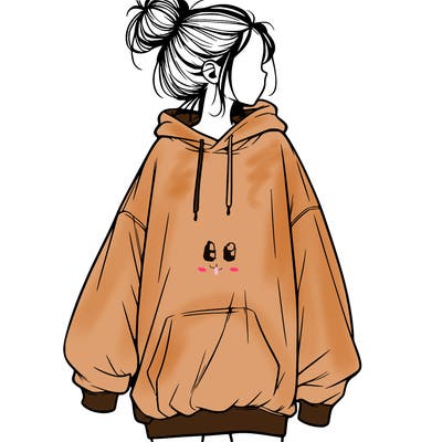 realistic girl with a oversized sweatshirt on and a bun