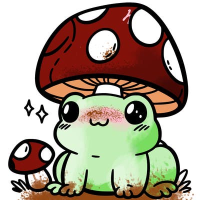 a cute frog with a mushroom hat