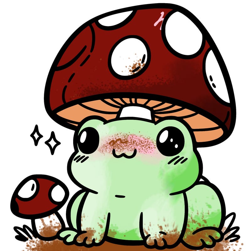 a cute frog with a mushroom hat