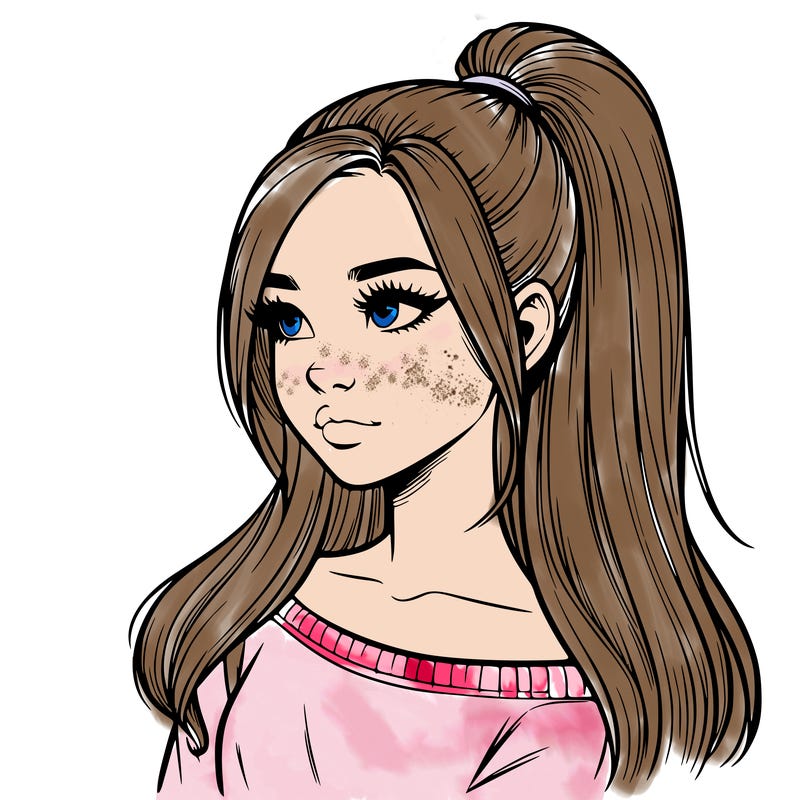 realistic girl with a high ponytail