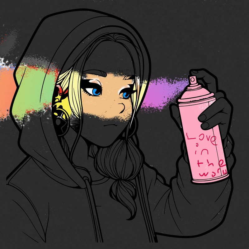 a realistic girl, spray painting