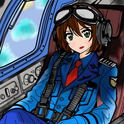 a pilot in plane in an anime design