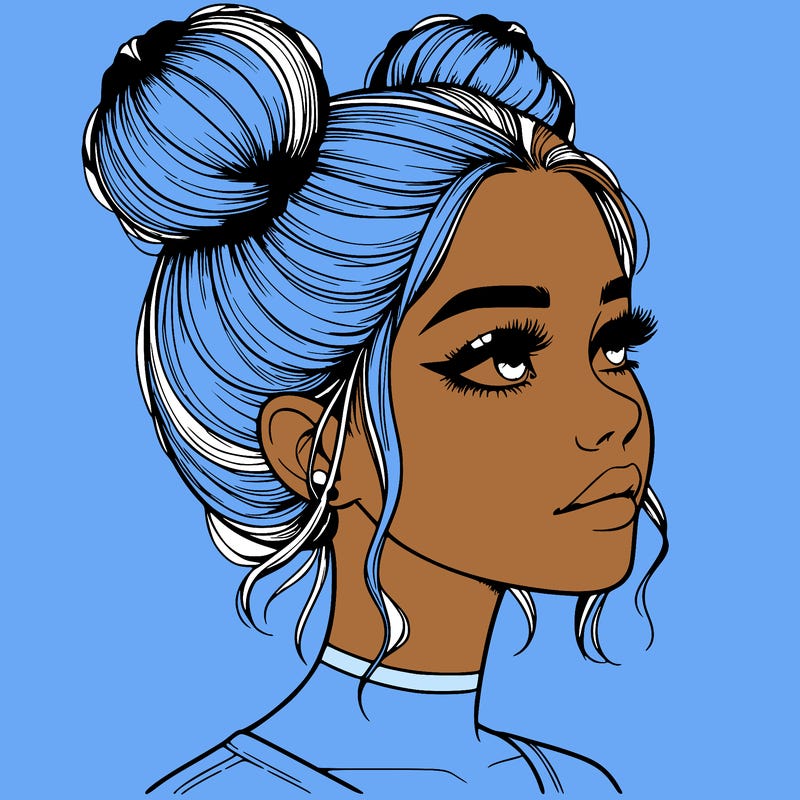 realistic girl with buns on the top of her head
