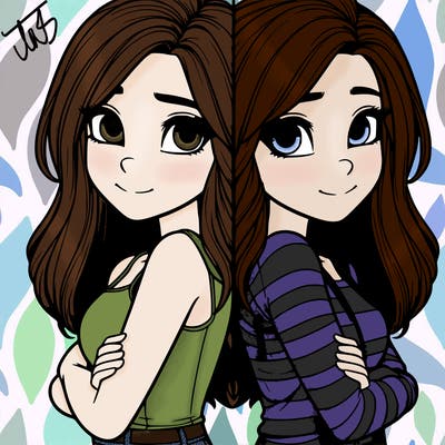 realistic girl split into two