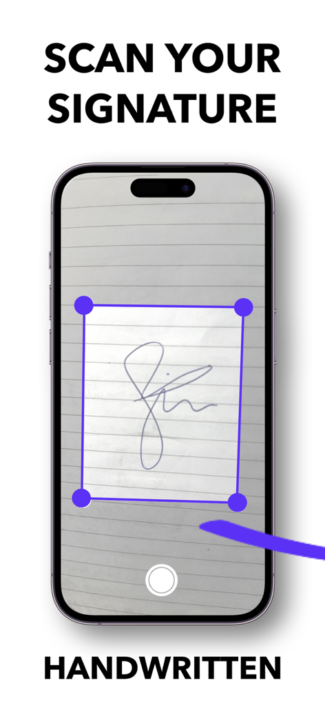 Smartphone scanning a handwritten signature on paper using the ZipSign app