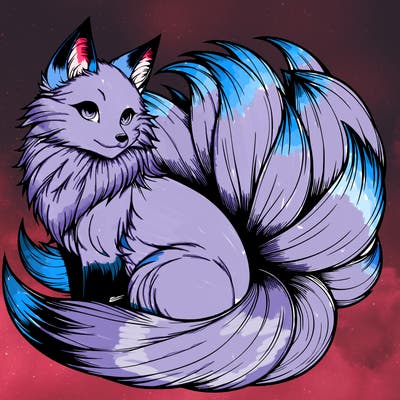 realistic detailed 9 tailed anime fox