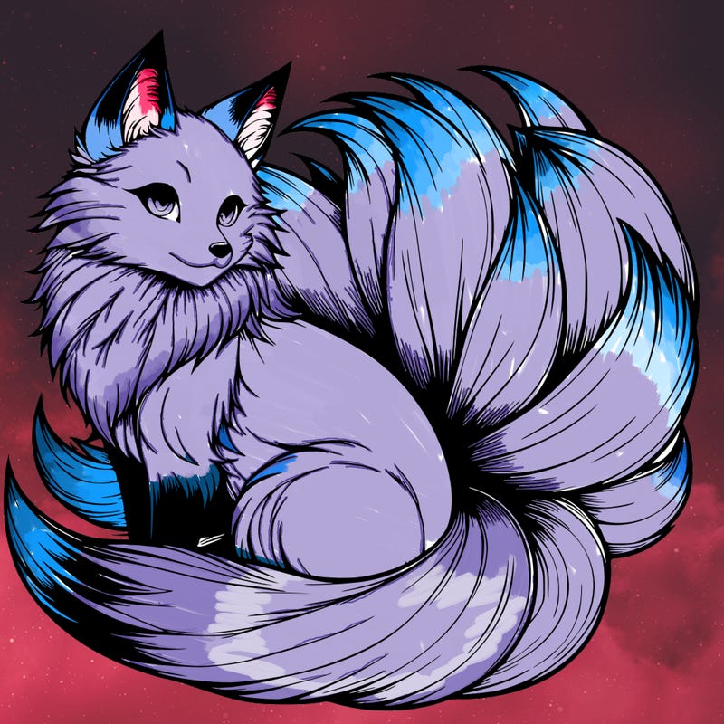 realistic detailed 9 tailed anime fox