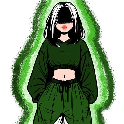 realistic girl faceless with baggy pants and a crop top