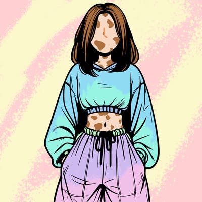 realistic girl faceless with baggy pants and a crop top