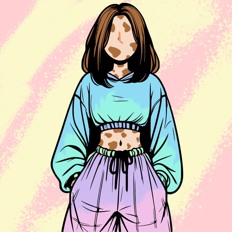 realistic girl faceless with baggy pants and a crop top