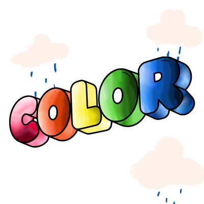 a sign that says color in bubble writing