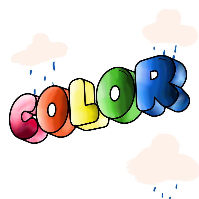 a sign that says color in bubble writing