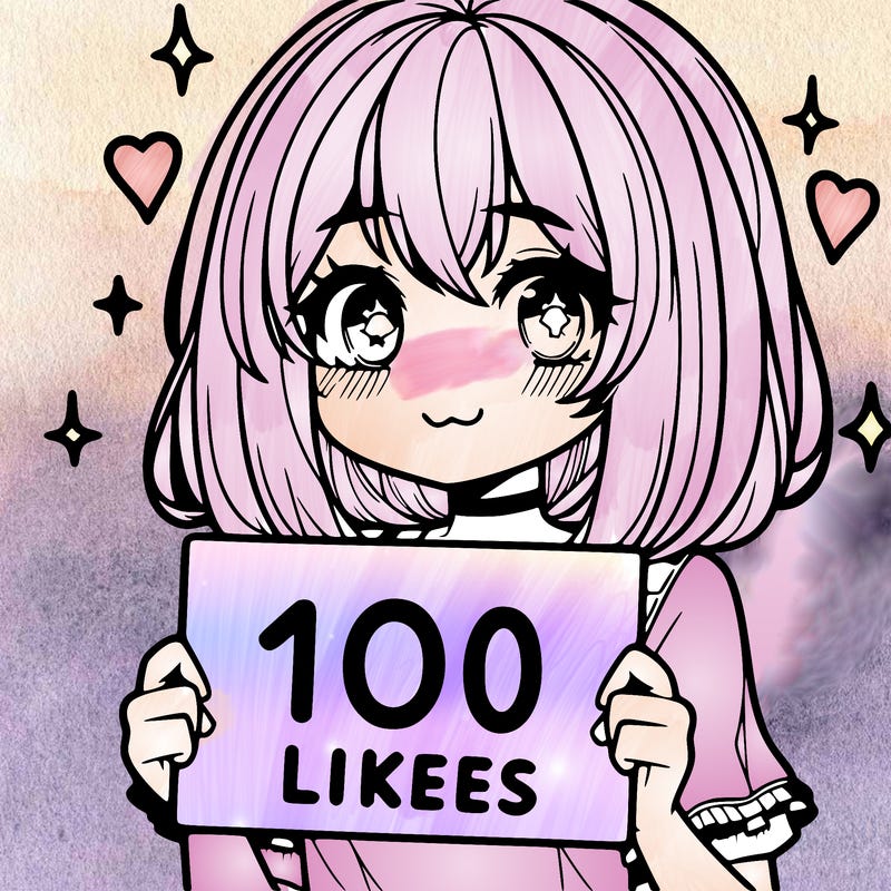anima girl holding a 100 likes sign in her hand