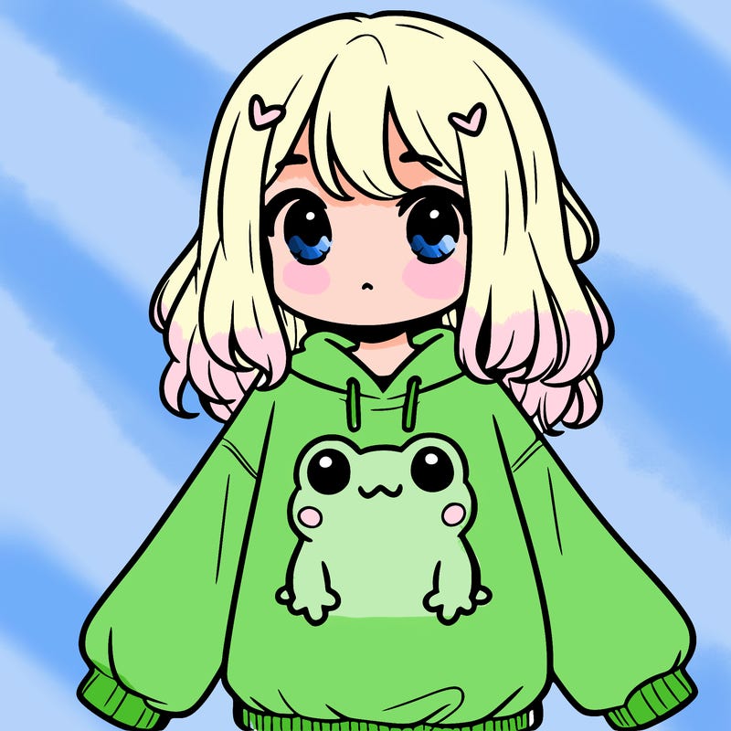 girl wearing frogging sweatshirt