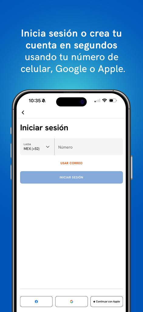 iPark Estacionamientos - iPark Go mobile app login screen with phone number and social sign-in options