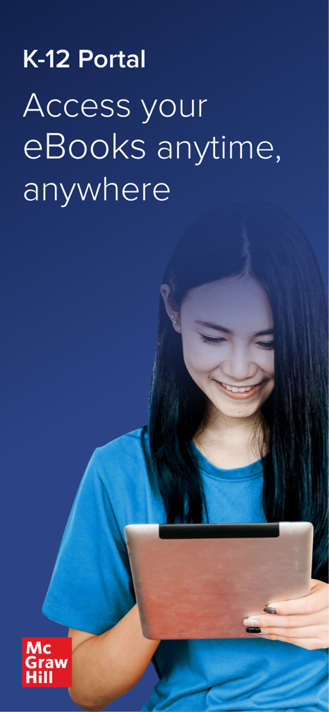 タブレットデバイスでMcGraw Hill K-12ポータルアプリを使用している笑顔の学生