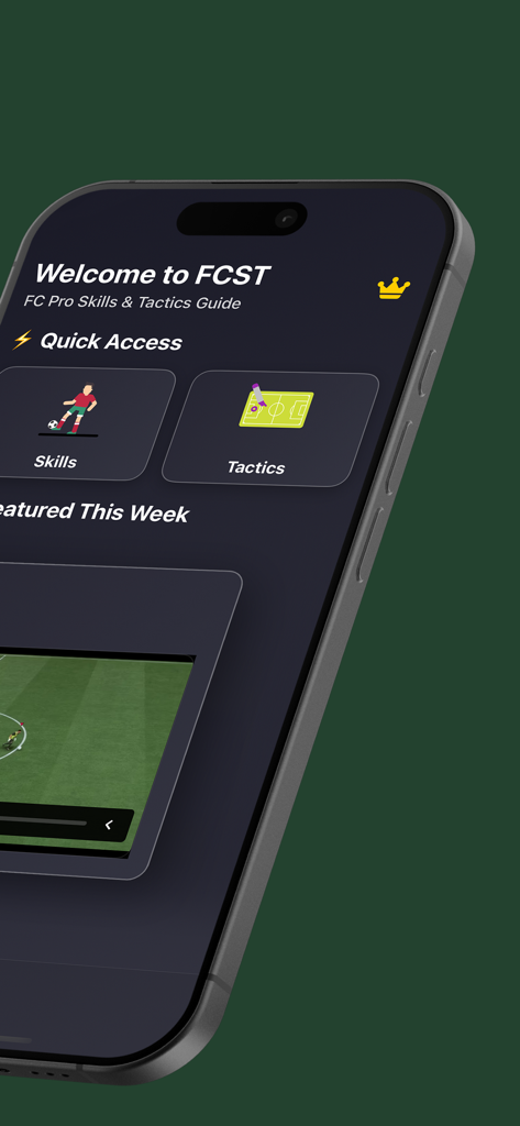 FC26 Pro Tactics and Skills - La pantalla de inicio de la aplicación móvil Tácticas y Habilidades Pro de FC26 mostrando iconos de acceso rápido para guías de Habilidades y Tácticas.