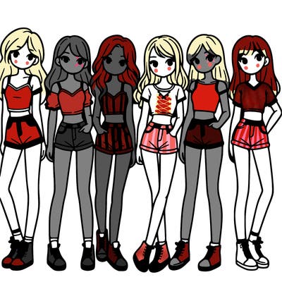 a group of girls wearing crop tops and shorts