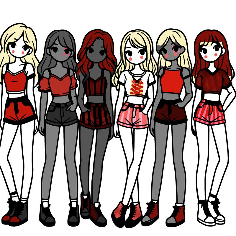 a group of girls wearing crop tops and shorts