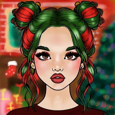 realistic girl with two buns in hair and lips