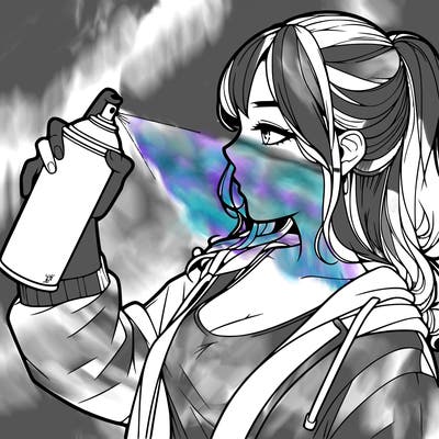 a realistic girl spray, painting