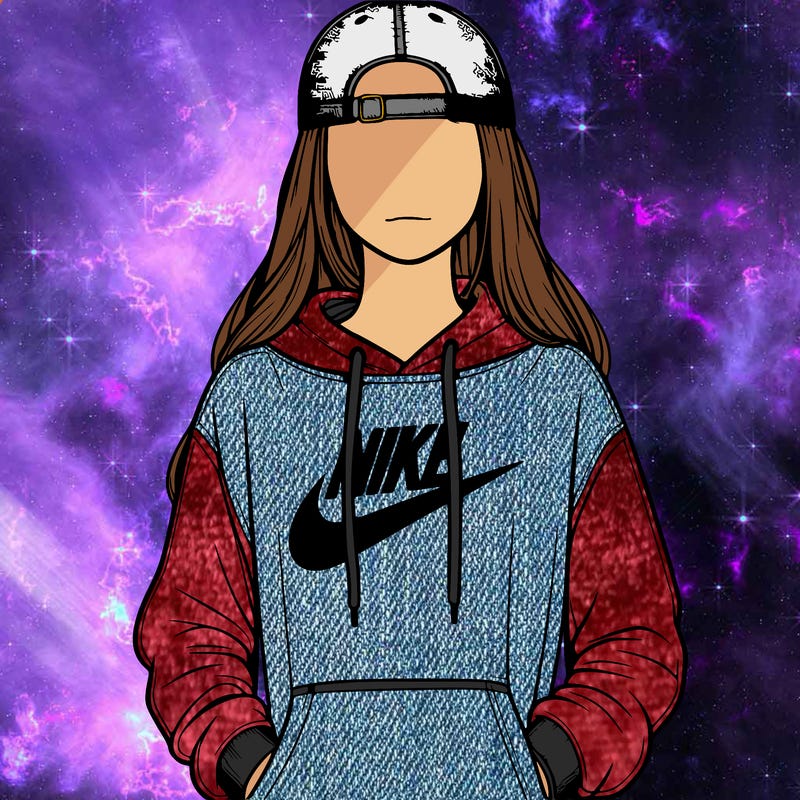 realistic girl wearing a backwards hat, a hoodie, and nikes