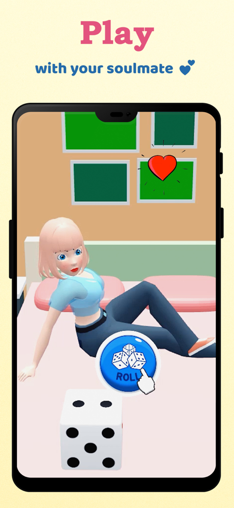 Hold Love: Couple Life - Hold Love Couple Lifeでダイスミニゲームをプレイする3Dキャラクター。