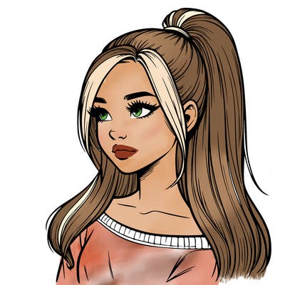 realistic girl with a high ponytail