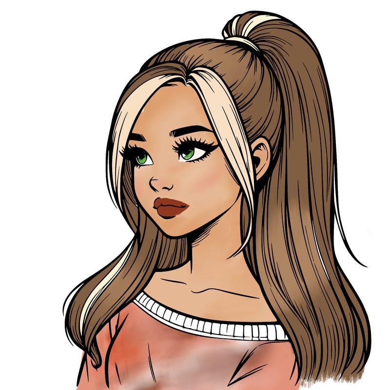 realistic girl with a high ponytail