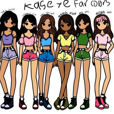 a group of girls wearing crop tops and shorts