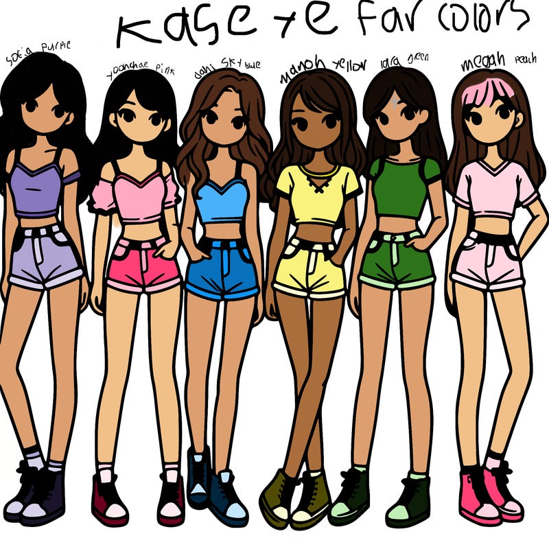 a group of girls wearing crop tops and shorts