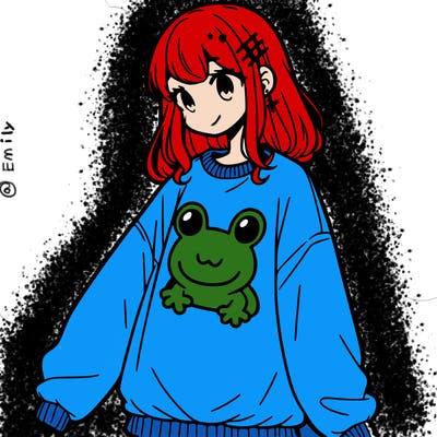 girl wearing frogging sweatshirt