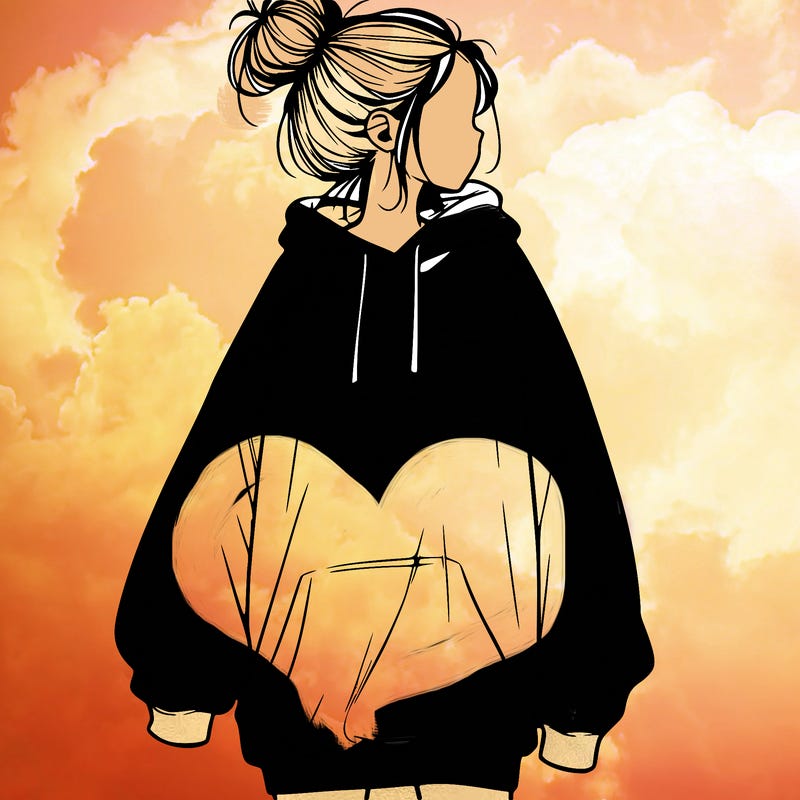 realistic girl with a oversized sweatshirt on and a bun