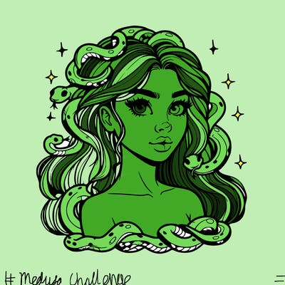 realistic girl with snakes as hair