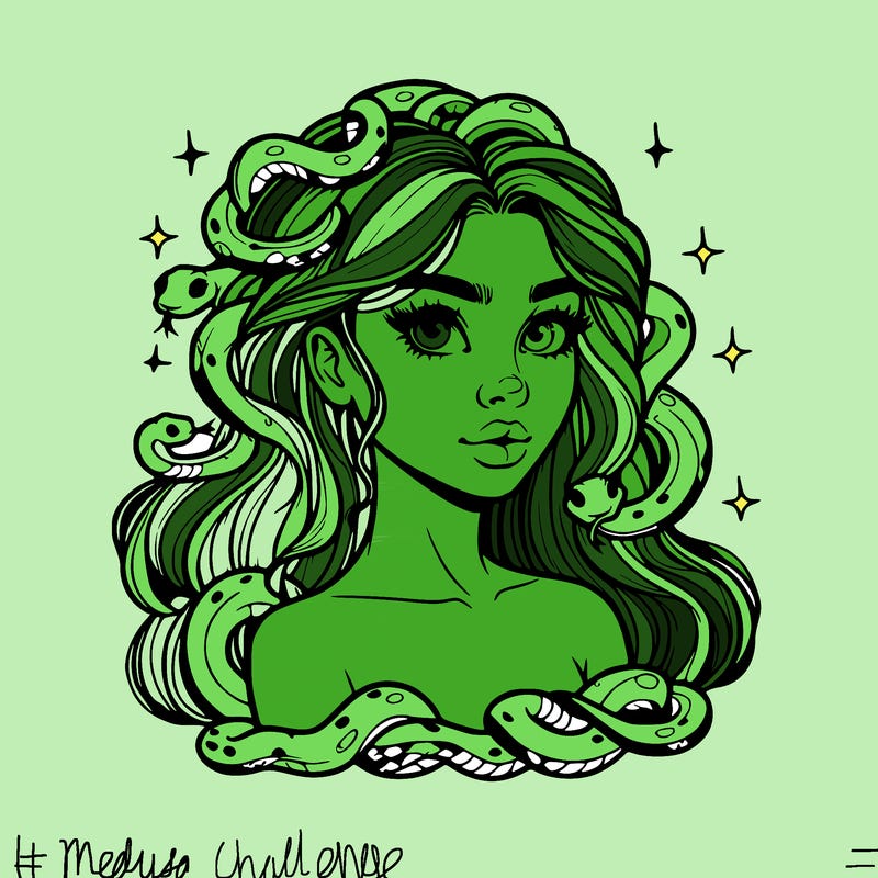 realistic girl with snakes as hair