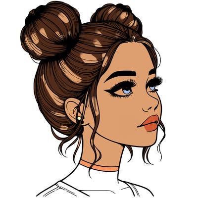 realistic girl with buns on the top of her head