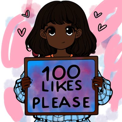 a girl holding a sign saying 100 likes please