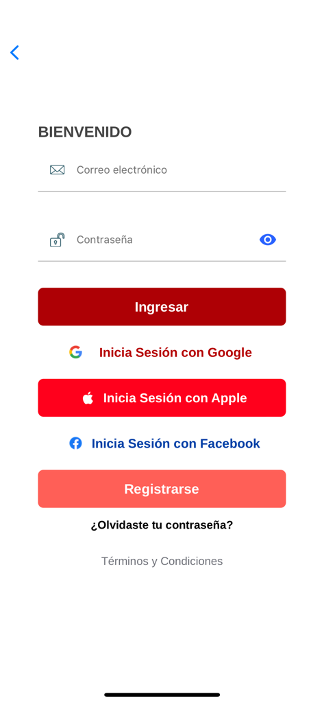Tela de login do aplicativo Mixo com e-mail, senha e botões de login social em espanhol