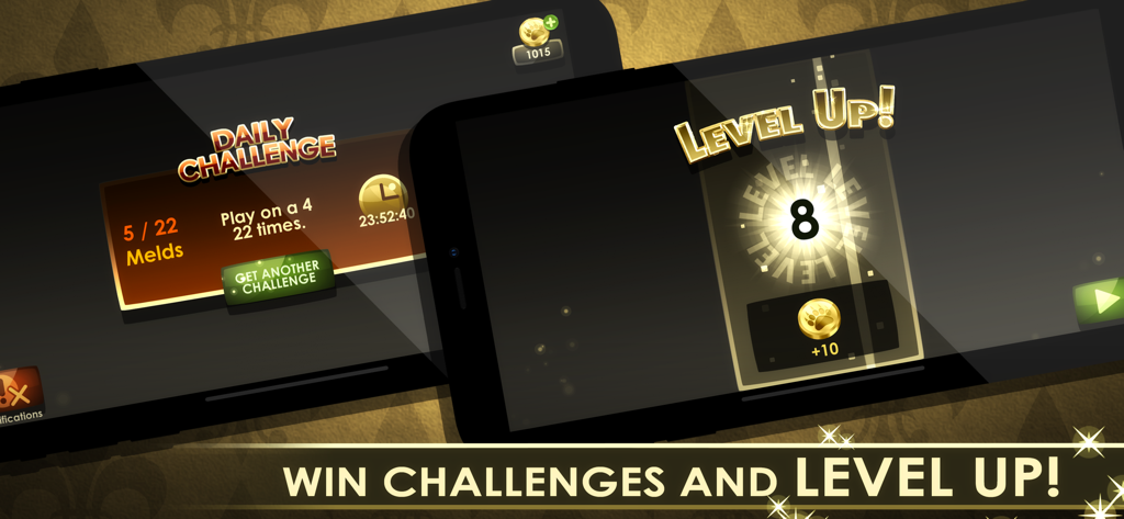 Domino Royale daily challenges and level up rewards screens on a mobile device