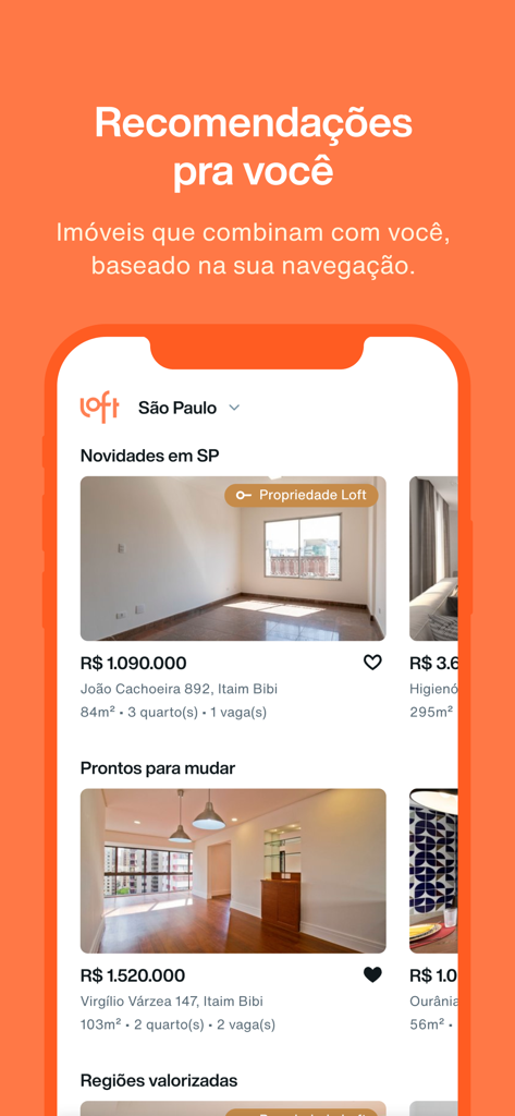 Loft Imóveis - Interface of the Loft Imóveis app showing personalized real estate recommendations in São Paulo