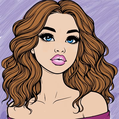 realistic girl with wavy hair and lips