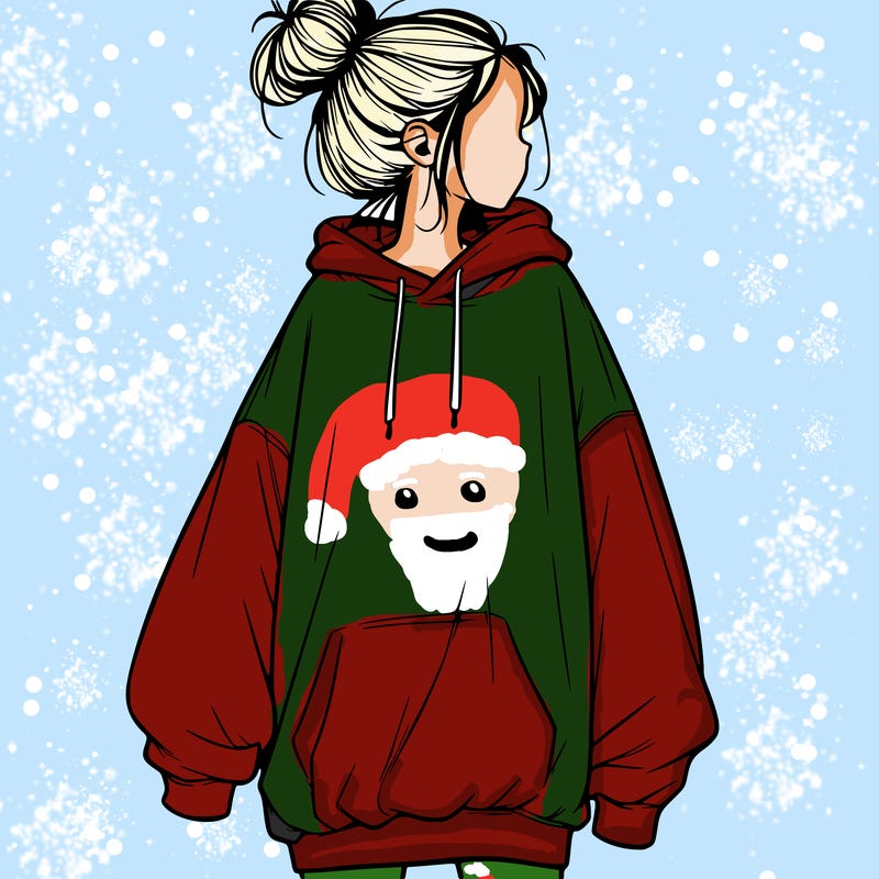 realistic girl with a oversized sweatshirt on and a bun