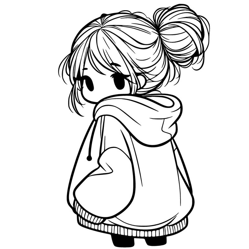 girl in baggy sweatshirt with messy bun