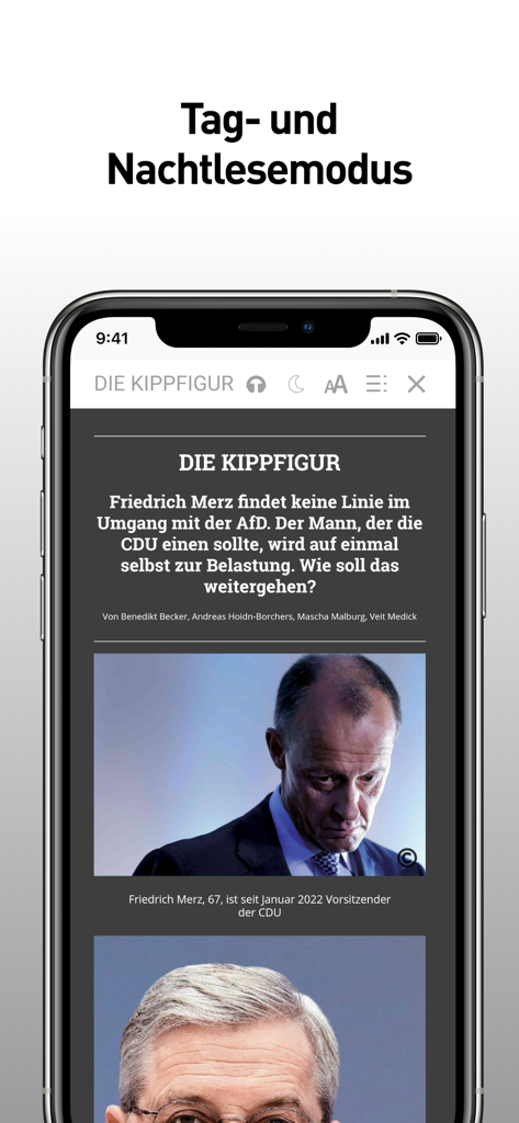 stern Magazin - Stern Magazin app news article displayed in night reading mode on a smartphone