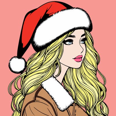 realistic girl in santa hat