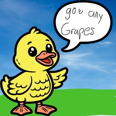 a duck with a word bubble