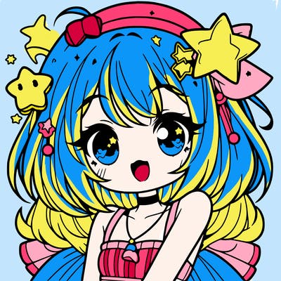 cute anime girl with star accessories