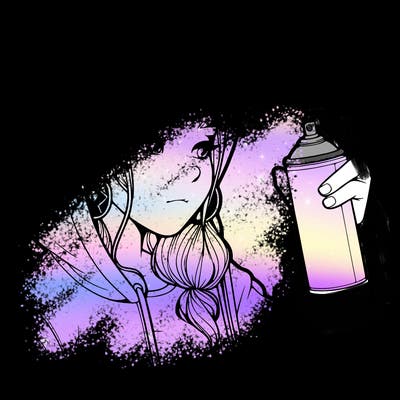 a realistic girl, spray painting