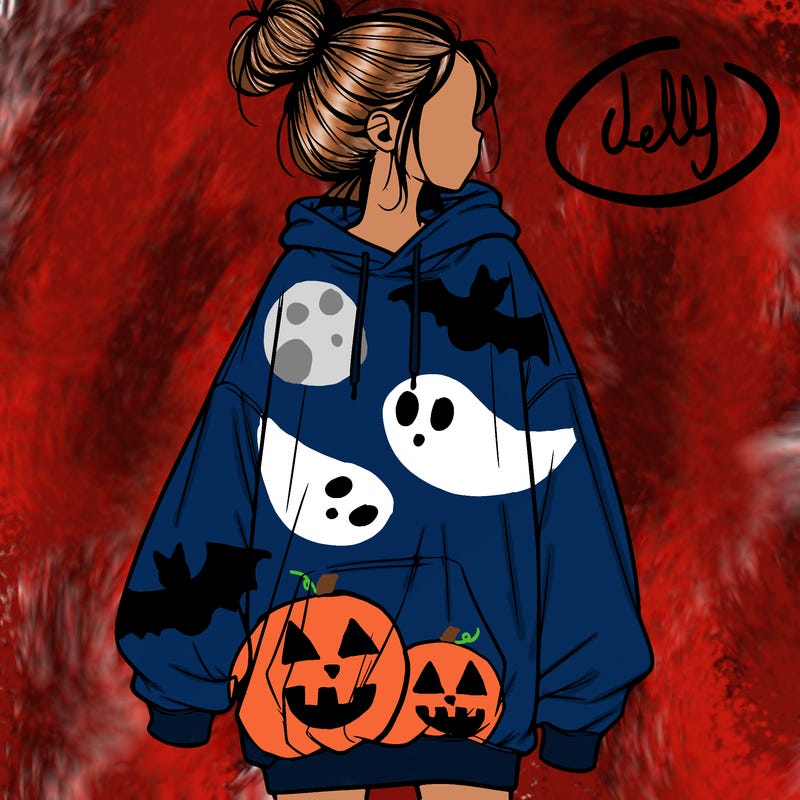 realistic girl with a oversized sweatshirt on and a bun