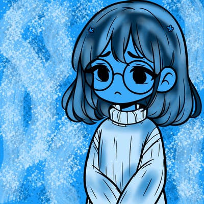 sad girl with glasses in a sweater